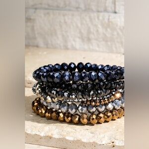 FACETED MULTI STRAND BRACELET SET 9 PIECE Bronze / Black